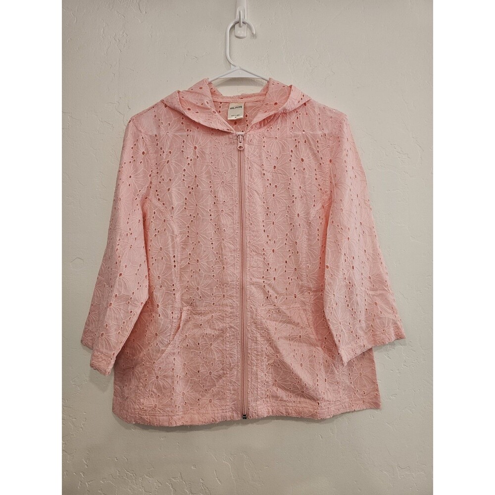 Blair Women's Eyelet Lace Lightweight Zip Hoodie Pink Jacket Top Size Medium